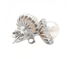 Load image into Gallery viewer, Exquisite Natural Cultured Pearl and Diamond 14K Solid White Gold Stud Earrings
