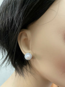 Exquisite Natural Cultured Pearl and Diamond 14K Solid White Gold Stud Earrings