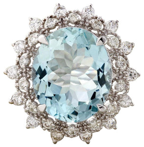 7.50 Carats Natural Aquamarine and Diamond 14K Solid White Gold Ring