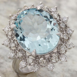 7.50 Carats Natural Aquamarine and Diamond 14K Solid White Gold Ring