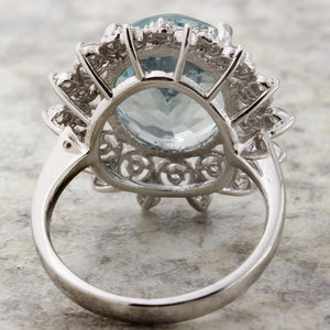 7.50 Carats Natural Aquamarine and Diamond 14K Solid White Gold Ring