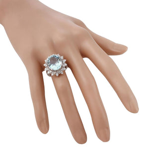 7.50 Carats Natural Aquamarine and Diamond 14K Solid White Gold Ring