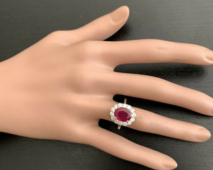5.50 Carats Impressive Red Ruby and Natural Diamond 14K Yellow Gold Ring
