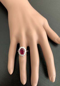 5.50 Carats Impressive Red Ruby and Natural Diamond 14K Yellow Gold Ring