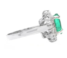 Load image into Gallery viewer, 4.30 Carats Natural Emerald and Diamond 14K Solid White Gold Ring