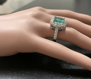 5.50 Carats Natural Emerald and Diamond 14K Solid White Gold Ring
