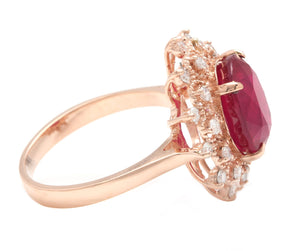 6.60 Carats Impressive Red Ruby and Diamond 14K Rose Gold Ring