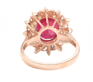6.60 Carats Impressive Red Ruby and Diamond 14K Rose Gold Ring