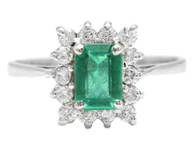 Load image into Gallery viewer, 1.40 Carats Natural Emerald and Diamond 14K Solid White Gold Ring