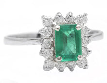 Load image into Gallery viewer, 1.40 Carats Natural Emerald and Diamond 14K Solid White Gold Ring