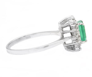 1.40 Carats Natural Emerald and Diamond 14K Solid White Gold Ring