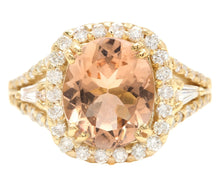 Load image into Gallery viewer, 5.20 Carats Exquisite Natural Morganite and Diamond 14K Solid Yellow Gold Ring