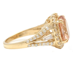 5.20 Carats Exquisite Natural Morganite and Diamond 14K Solid Yellow Gold Ring