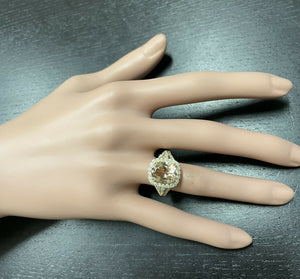 5.20 Carats Exquisite Natural Morganite and Diamond 14K Solid Yellow Gold Ring