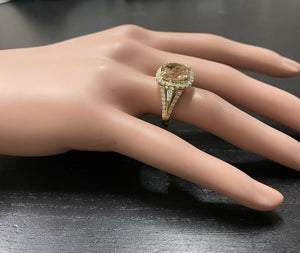 5.20 Carats Exquisite Natural Morganite and Diamond 14K Solid Yellow Gold Ring