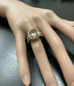 5.20 Carats Exquisite Natural Morganite and Diamond 14K Solid Yellow Gold Ring