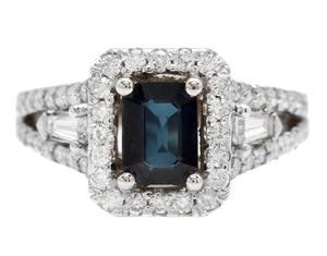 2.30ct Natural Blue Sapphire and Diamond 14k Solid White Gold Ring