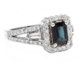 2.30ct Natural Blue Sapphire and Diamond 14k Solid White Gold Ring