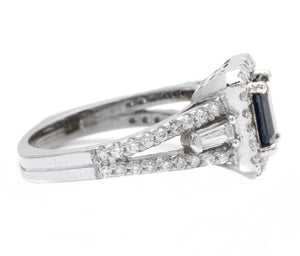 2.30ct Natural Blue Sapphire and Diamond 14k Solid White Gold Ring