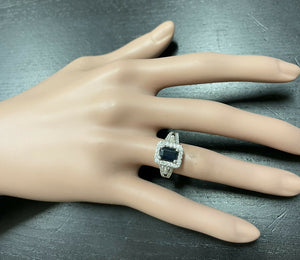 2.30ct Natural Blue Sapphire and Diamond 14k Solid White Gold Ring