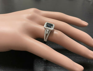 2.30ct Natural Blue Sapphire and Diamond 14k Solid White Gold Ring