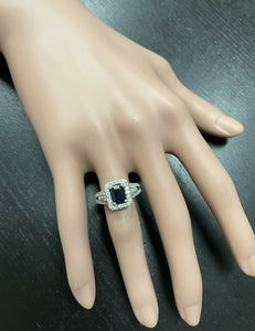 2.30ct Natural Blue Sapphire and Diamond 14k Solid White Gold Ring