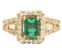 Load image into Gallery viewer, 2.00 Carats Natural Emerald and Diamond 14K Solid Yellow Gold Ring