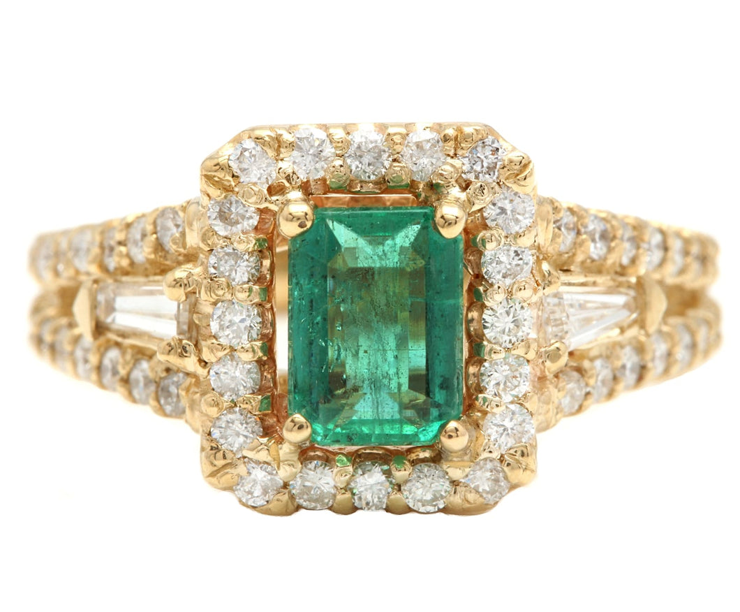2.00 Carats Natural Emerald and Diamond 14K Solid Yellow Gold Ring
