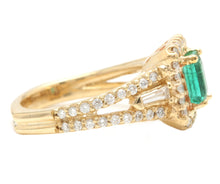 Load image into Gallery viewer, 2.00 Carats Natural Emerald and Diamond 14K Solid Yellow Gold Ring