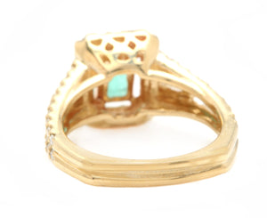 2.00 Carats Natural Emerald and Diamond 14K Solid Yellow Gold Ring