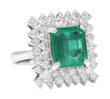 Load image into Gallery viewer, 4.80 Carats Natural Emerald and Diamond 14K Solid White Gold Ring