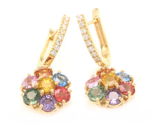 Load image into Gallery viewer, 9.00 Carats Natural Multi-Color Sapphire 14K Solid Yellow Gold Earrings