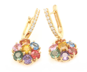 9.00 Carats Natural Multi-Color Sapphire 14K Solid Yellow Gold Earrings