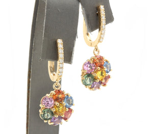 9.00 Carats Natural Multi-Color Sapphire 14K Solid Yellow Gold Earrings