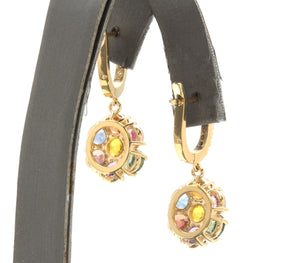 9.00 Carats Natural Multi-Color Sapphire 14K Solid Yellow Gold Earrings