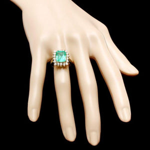 4.80 Carats Natural Emerald and Diamond 18K Solid Yellow Gold Ring