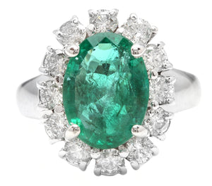 4.60 Carats Natural Emerald and Diamond 14K Solid White Gold Ring