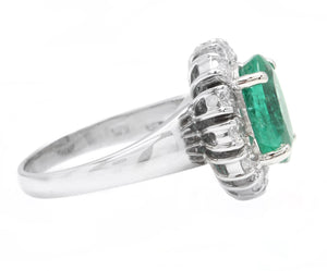 4.60 Carats Natural Emerald and Diamond 14K Solid White Gold Ring