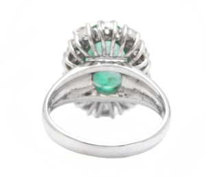4.60 Carats Natural Emerald and Diamond 14K Solid White Gold Ring