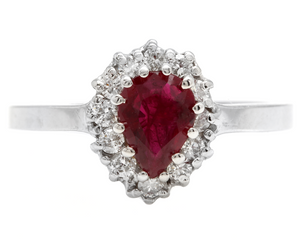 1.10Ct Natural Untreated Ruby and Natural Diamond 14K White Gold Ring