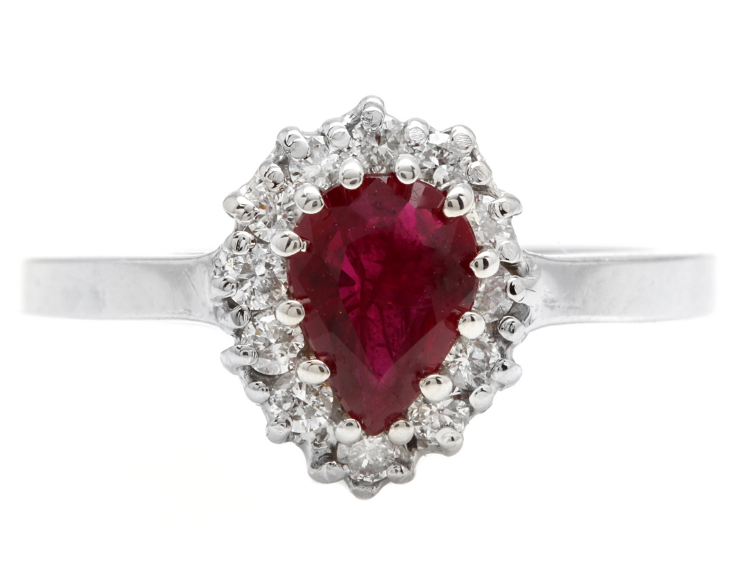 1.10Ct Natural Untreated Ruby and Natural Diamond 14K White Gold Ring