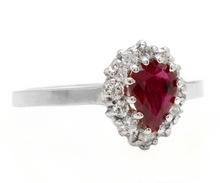 Load image into Gallery viewer, 1.10Ct Natural Untreated Ruby and Natural Diamond 14K White Gold Ring