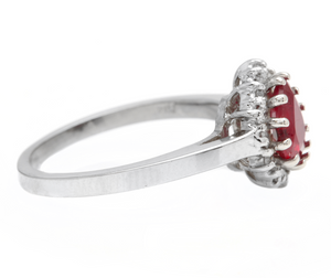 1.10Ct Natural Untreated Ruby and Natural Diamond 14K White Gold Ring