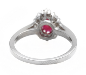 1.10Ct Natural Untreated Ruby and Natural Diamond 14K White Gold Ring