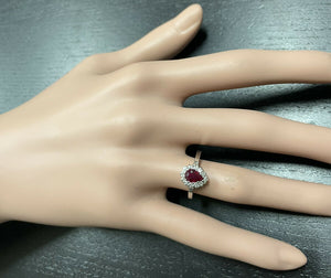 1.10Ct Natural Untreated Ruby and Natural Diamond 14K White Gold Ring