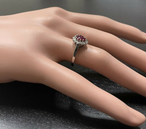 1.10Ct Natural Untreated Ruby and Natural Diamond 14K White Gold Ring