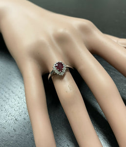 1.10Ct Natural Untreated Ruby and Natural Diamond 14K White Gold Ring