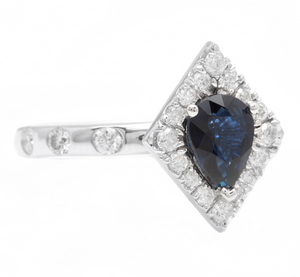 2.15 Carats Exquisite Natural Blue Sapphire and Diamond 14K Solid White Gold Ring