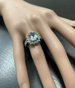 3.50 Carats Natural Aquamarine and Diamond 14K Solid White Gold Ring