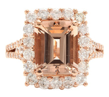 Load image into Gallery viewer, 5.10 Carats Exquisite Natural Morganite and Diamond 14K Solid Rose Gold Ring